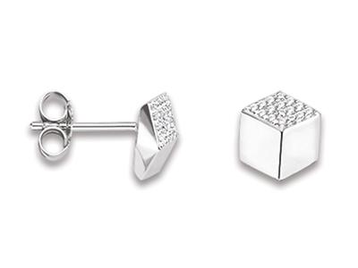 Pendientes Cubo Plano, Circonita, Plata 925 Rodiada