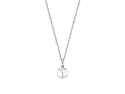 Colgante Cubo Plano, Circonita, Plata 925 Rodiada