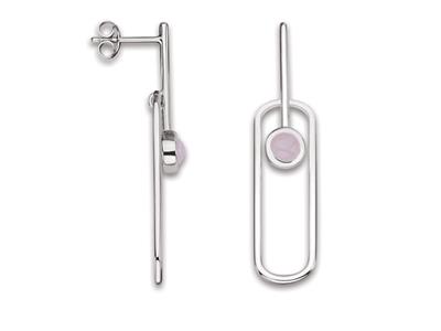 Pendientes, Rectangulo De Cuarzo Rosa, 40 Mm, Plata 925 Rodiada - Imagen Estandar - 1