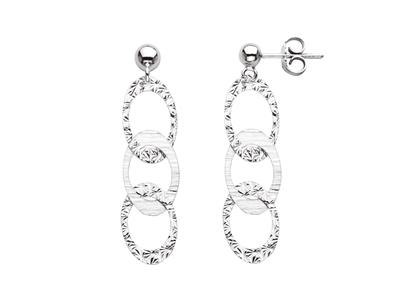 Pendientes, Oval Martillado Plano, Altura 35 Mm, Plata 925 Rh - Imagen Estandar - 1