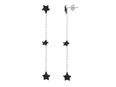 Pendientes 3 Estrellas Àxidos De Circonio Negro Sobre Cadena, Altura 7 Cm, Plata 925 Rh