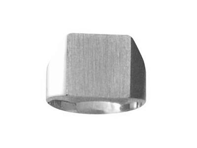 Anillo Sello De Dedo Macizo Torneado, Placa De 14 X 12mm, Oro Blanco De 18k Pd 12. Ref. 42312, Dedo 66