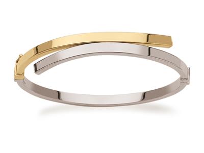 Brazalete Rgido Hueco Con Aperturadesplazada, Hilo Cuadrado De 3mm, 60 X 50mm, Oro Bicolor De 18 K