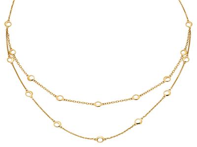Collar Doble Hilera, Motivo Media Luna 7,6 Mm, 70 Cm, Oro Amarillo 18k