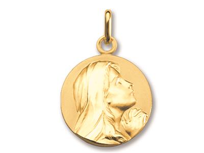 Medalla De La Virgen En Oracion, Oro Amarillo 18k