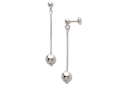 Pendientes De Bolas De 10mm Sobre Cadena Veneciana De 60mm, Plata 925 Rodiada