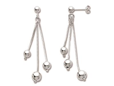 Pendientes De Bola Con Cadena Veneciana, 3 Filas De 60mm, Plata 925 Rodiada