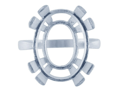 Anillo Engastado Con 4 Puntas Dobles Para Una Piedra De 18 X 13mm, Plata 925, Tamaño 5354