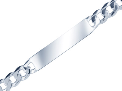 Identidad De Malla Gourmette Diamantada De 7,4 MM Y 21,5 Cm, Plata 925 Británico, 7,4 MM De Ancho, Pulserade Identidad, Eslabn Cerrado