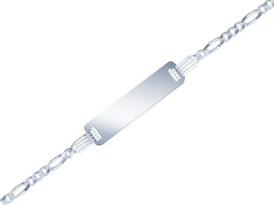 Identificacin Infantil Malla Figaro Diamantada Alternada 2mm, 16cm,plata 925 MM De Ancho, Pulsera De Identidad Infantil