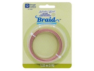 Beadalon Artistic Wire, Calibre 12. Trenza Redonda, Color Oro Rosa, 1,5 M - Imagen Estandar - 1