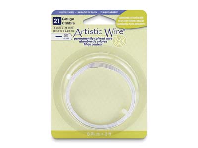Beadalon Artistic Wire, Calibre 21, Plano 3 MM X 0,75 Mm, Plata Resistente Al Deslustre, 0,91 M - Imagen Estandar - 1
