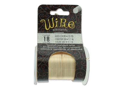 Wire Elements, 18 Gauge, Gold Colour, Tarnish Resistant, Medium Temper, 10yd9.14m