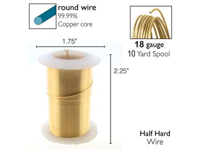 Wire Elements, 18 Gauge, Gold Colour, Tarnish Resistant, Medium Temper, 10yd/9.14m - Imagen Estandar - 2