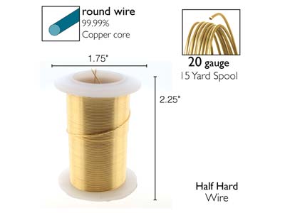 Wire Elements, 20 Gauge, Gold Colour, Tarnish Resistant, Medium Temper, 15yd/13.72m - Imagen Estandar - 2