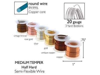 Wire Elements, 20 Gauge, Pk 6 Assorted Colours, Tarnish Resistant, Med Temper, 3yd/2.74m - Imagen Estandar - 3