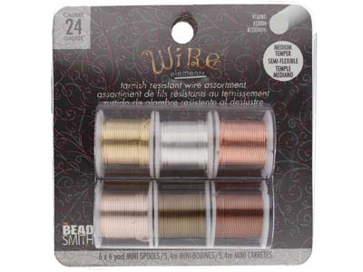 Wire Elements, 24 Gauge, Pk 6 Assorted Colours, Tarnish Resistant, Med Temper, 6yd/5.49m - Imagen Estandar - 1