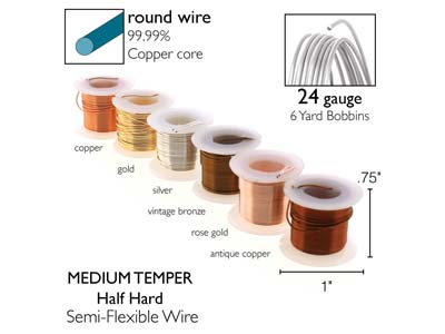 Wire Elements, 24 Gauge, Pk 6 Assorted Colours, Tarnish Resistant, Med Temper, 6yd/5.49m - Imagen Estandar - 3