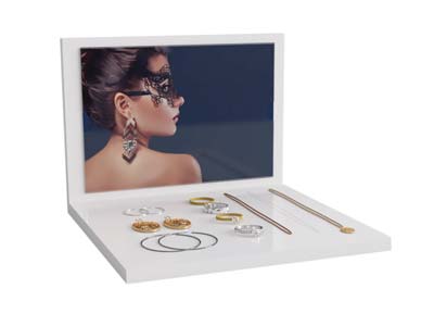 Expositor De Joyas En Forma De L, Acrílico Blanco Brillante - Imagen Estandar - 2