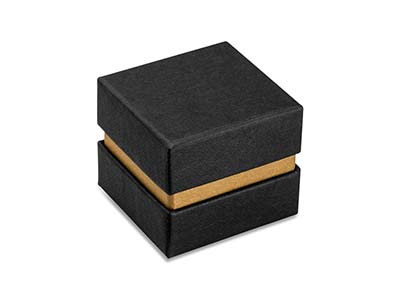 Caja Para Anillos, Cartón Negro Conbanda De Metal Dorado - Imagen Estandar - 2