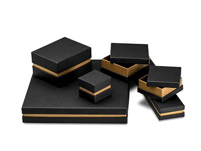 Caja Para Pulseras, Cartón Negro Con Banda Metálica Dorada - Imagen Estandar - 3