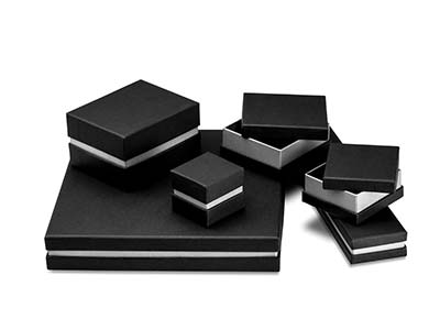 Caja Para Anillos, Cartón Negro Conbanda De Metal Plateada - Imagen Estandar - 3