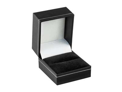 Caja Para Anillos, Piel Sint{tica Negra Con Borde Plateado - Imagen Estandar - 1