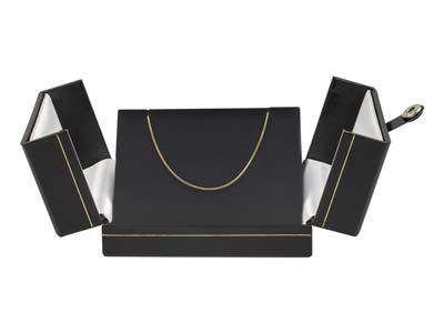 Estuche De Joyería Con Doble Apertura Para Colgante, Piel Sint{tica Color Negro - Imagen Estandar - 3
