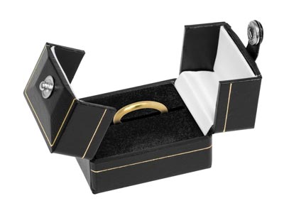 Caja Para Anillos, Cuero Sint{tico Negro De Doble Apertura - Imagen Estandar - 1
