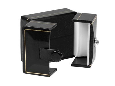 Caja Para Anillos, Cuero Sint{tico Negro De Doble Apertura - Imagen Estandar - 3