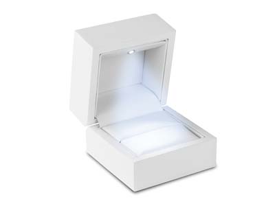 Caja De Anillo Con Led De Madera Blanca