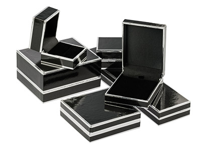 Estuche Para Anillos, De Cartón Negro Y Plateado. - Imagen Estandar - 3