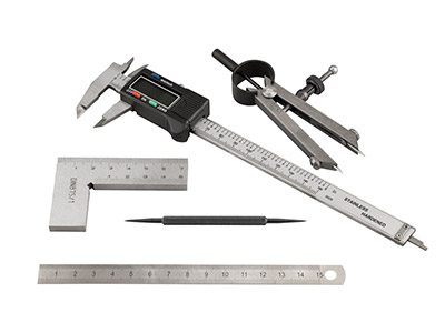 Kit Básico Para Medir: Pie De Rey, Escuadra, Compás, Punta Doble, Regla - Imagen Estandar - 1