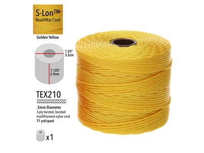 Beadsmith S-lon Bead Cord Golden Yellow Tex 210 Gauge #18 70m - Imagen Estandar - 3