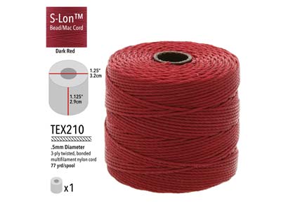 Beadsmith S-lon Bead Cord Dark Red Tex 210 Gauge #18 70m - Imagen Estandar - 3
