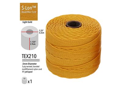 Beadsmith S-lon Bead Cord Light Gold Tex 210 Gauge #18 70m - Imagen Estandar - 3