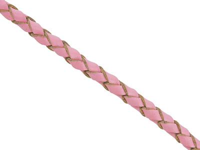 Cordón De Cuero Trenzado Rosa, 3 Mmde Diámetro Redondo, 1 X 3 Metros De Largo - Imagen Estandar - 1