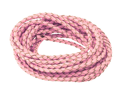 Cordón De Cuero Trenzado Rosa, 3 Mmde Diámetro Redondo, 1 X 3 Metros De Largo - Imagen Estandar - 2