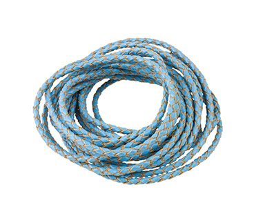 Cordón De Cuero Trenzado Azul, 3 Mmde Diámetro Redondo, 1 X 3 Metros De Largo - Imagen Estandar - 2