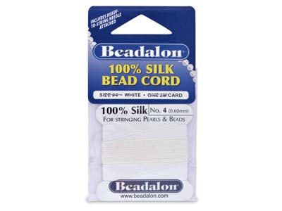 Hilo De Seda Blanco Beadalon Con Aguja, Tamaño 4 0,60 Mm, 2 M De Longitud