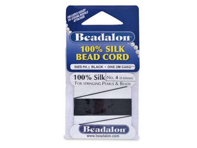 Hilo De Seda Negro Beadalon Con Aguja, Tamaño 4 0,60 Mm, 2 M De Longitud