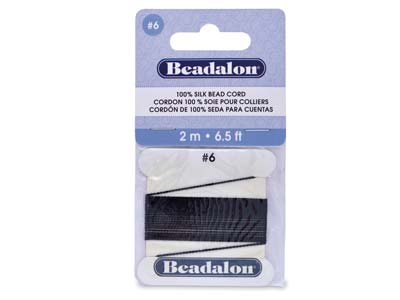 Hilo De Seda Negro Beadalon Con Aguja, Tamaño 6 0,70 Mm, 2 M De Longitud