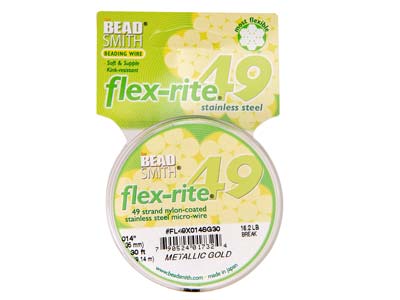Alambre Flexrite De 49 Hebras, 0,36 mm, Dorado, 9,14 Metros, Beadsmith - Imagen Estandar - 1