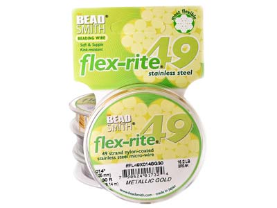 Alambre Flexrite De 49 Hebras, 0,36 mm, Dorado, 9,14 Metros, Beadsmith - Imagen Estandar - 2