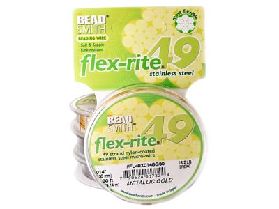 Beadsmith Flexrite, 49 Strand, Metallic Satin Gold, 0.36mm, 9.1m - Imagen Estandar - 2