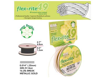 Alambre Flexrite De 49 Hebras, 0,36 mm, Dorado, 9,14 Metros, Beadsmith - Imagen Estandar - 3