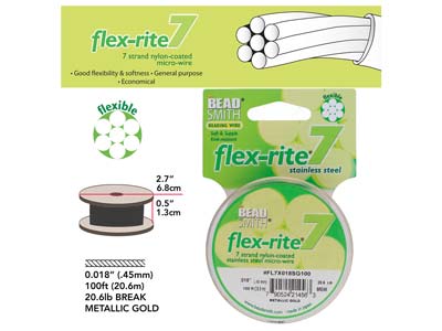 Beadsmith Flexrite, 7 Strand, Metallic Satin Gold, 0.45mm, 30.5m - Imagen Estandar - 3