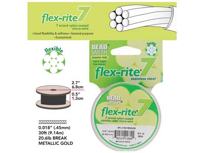 Beadsmith Flexrite, 7 Strand, Metallic Satin Gold, 0.45mm, 9.1m - Imagen Estandar - 3