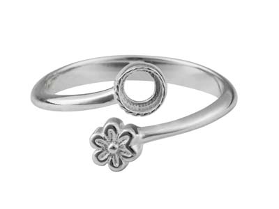 Anillo Ajustable Con Motivo Floral,engaste De 4 mm, Plata 925 - Imagen Estandar - 1