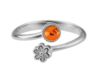 Anillo Ajustable Con Motivo Floral,engaste De 4 mm, Plata 925 - Imagen Estandar - 2
